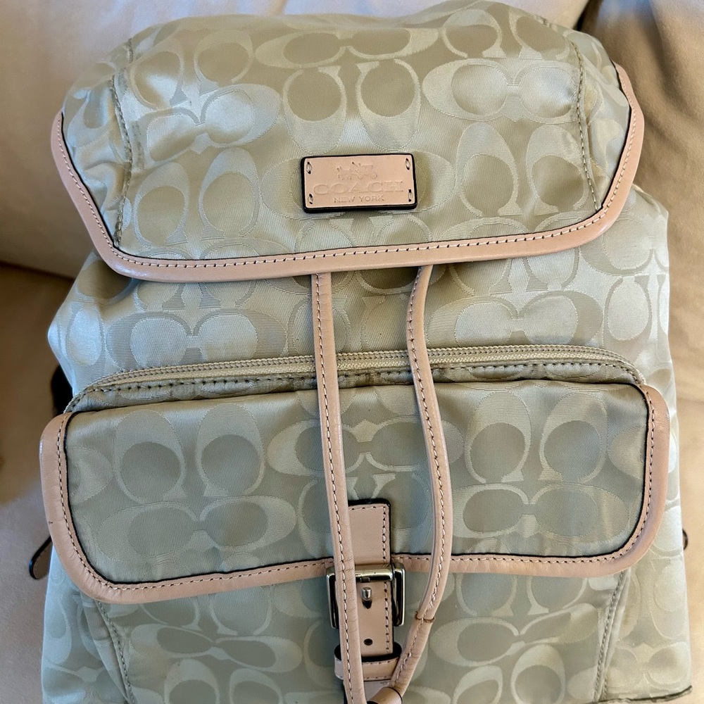 Coach Light Beige Signature Backpack